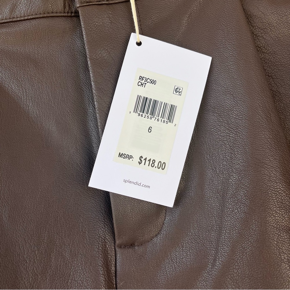 Splendid Brown Vegan Leather High-Waisted‎ Pleated Shorts - Picture 6 of 7